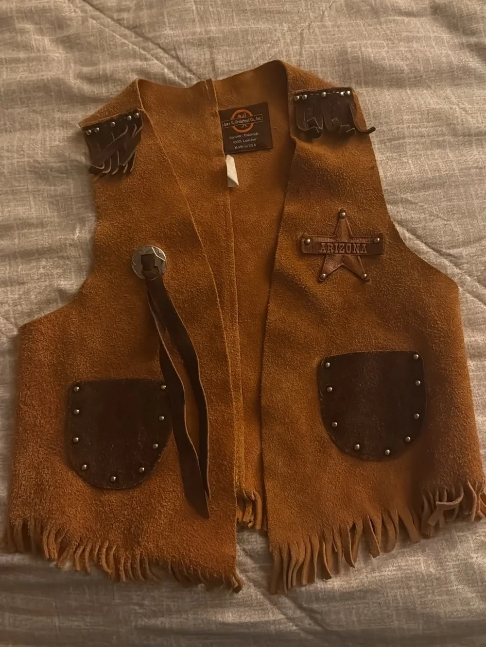 Vintage Kids suede Western Fringe Vest in Brown